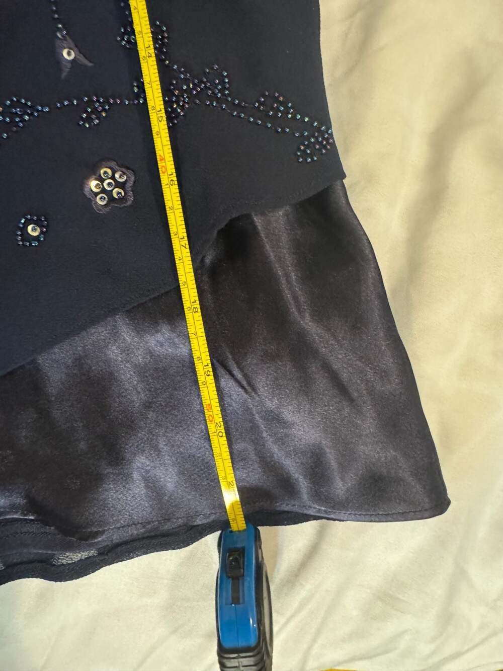 Studio I Vintage Navy Blue Beaded and Sequined V-Neck Chiffon Blouse - Picture 5 of 5